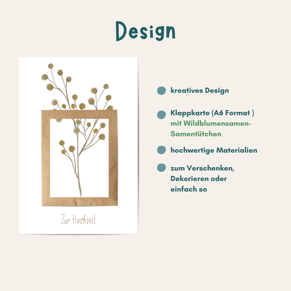Übersicht zur Hochzeitskarte mit echten Samentütchen Wldblumen