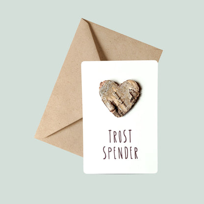 Postkarte mit Birkenherz "Trostspender" mit Kraftpapierumschlag
