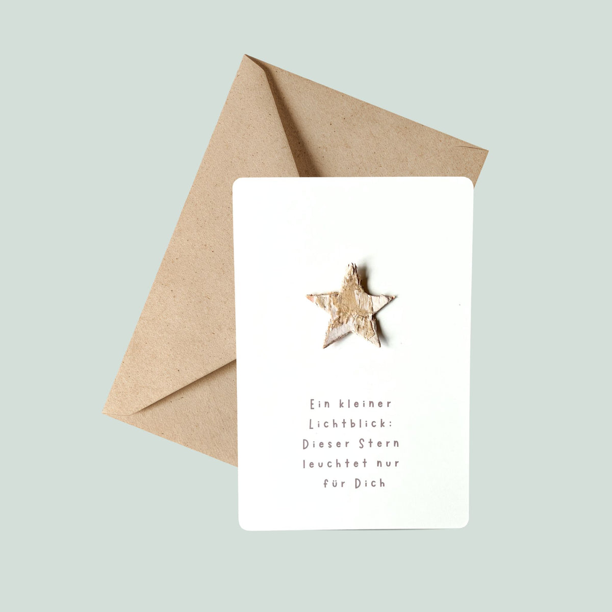 Postkarte mit Umschlag von foodigence mit Birkenstern "Ein kleiner Lichtblick:(...)"