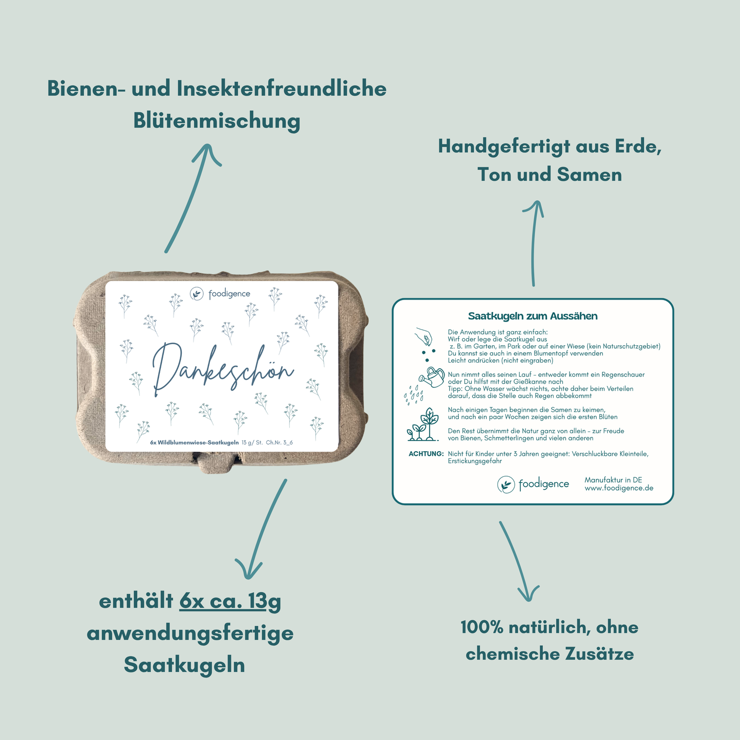 Saatkugeln 6er Set mit 6 Saatkugeln in Wachtelschale Übersicht