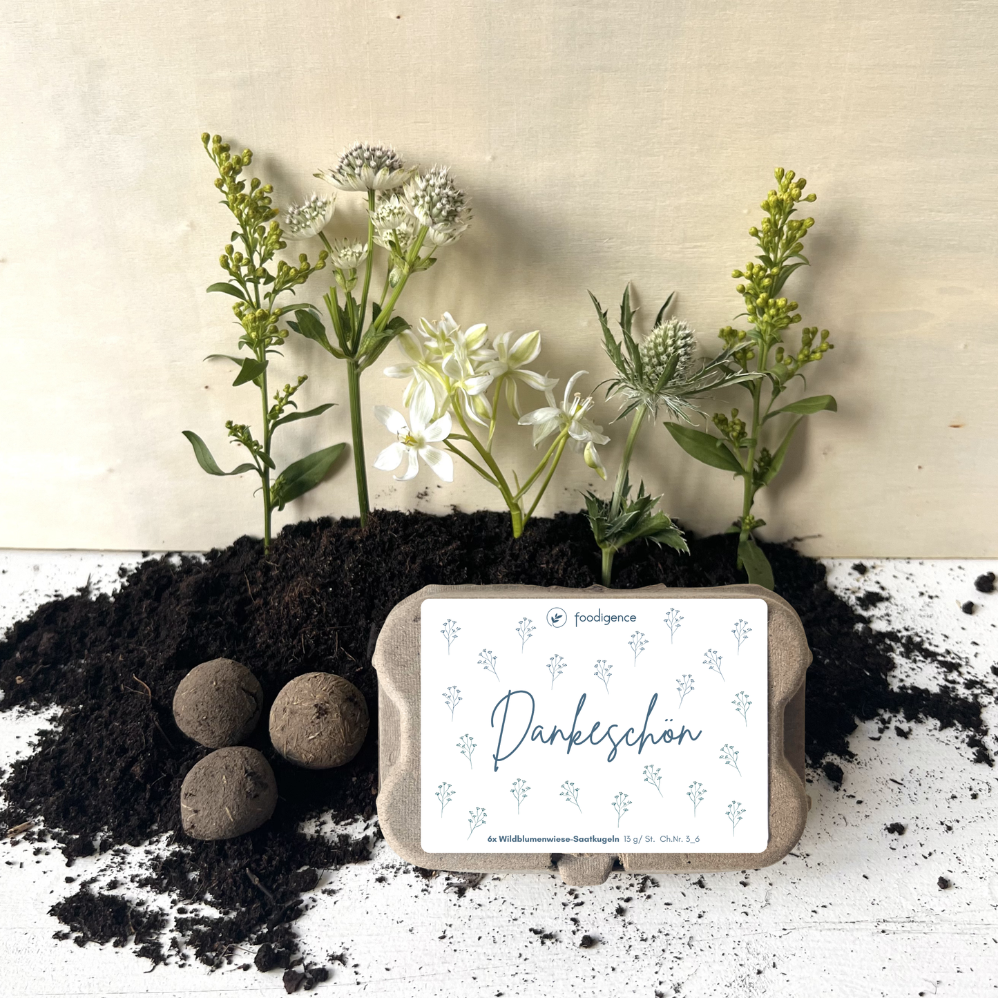 Saatkugeln groß Set Motiv "Dankeschön" vor Blumen