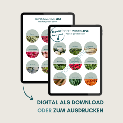 digitaler Download Ernte/Saisonkalender auf Tablet von foodigence