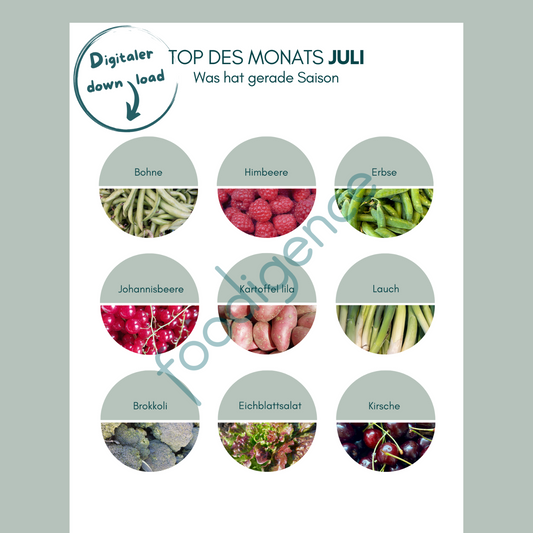 July seasonal calendar with top 9 regional foods - foodigence infographic