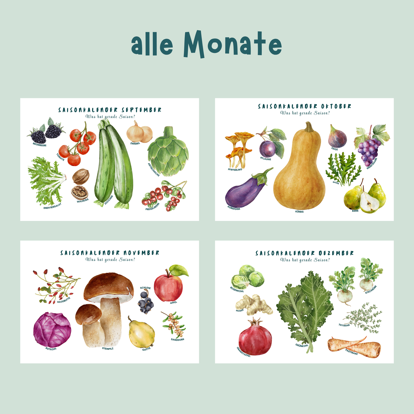 Übersicht der Poster zu Saisonkalender von foodigence