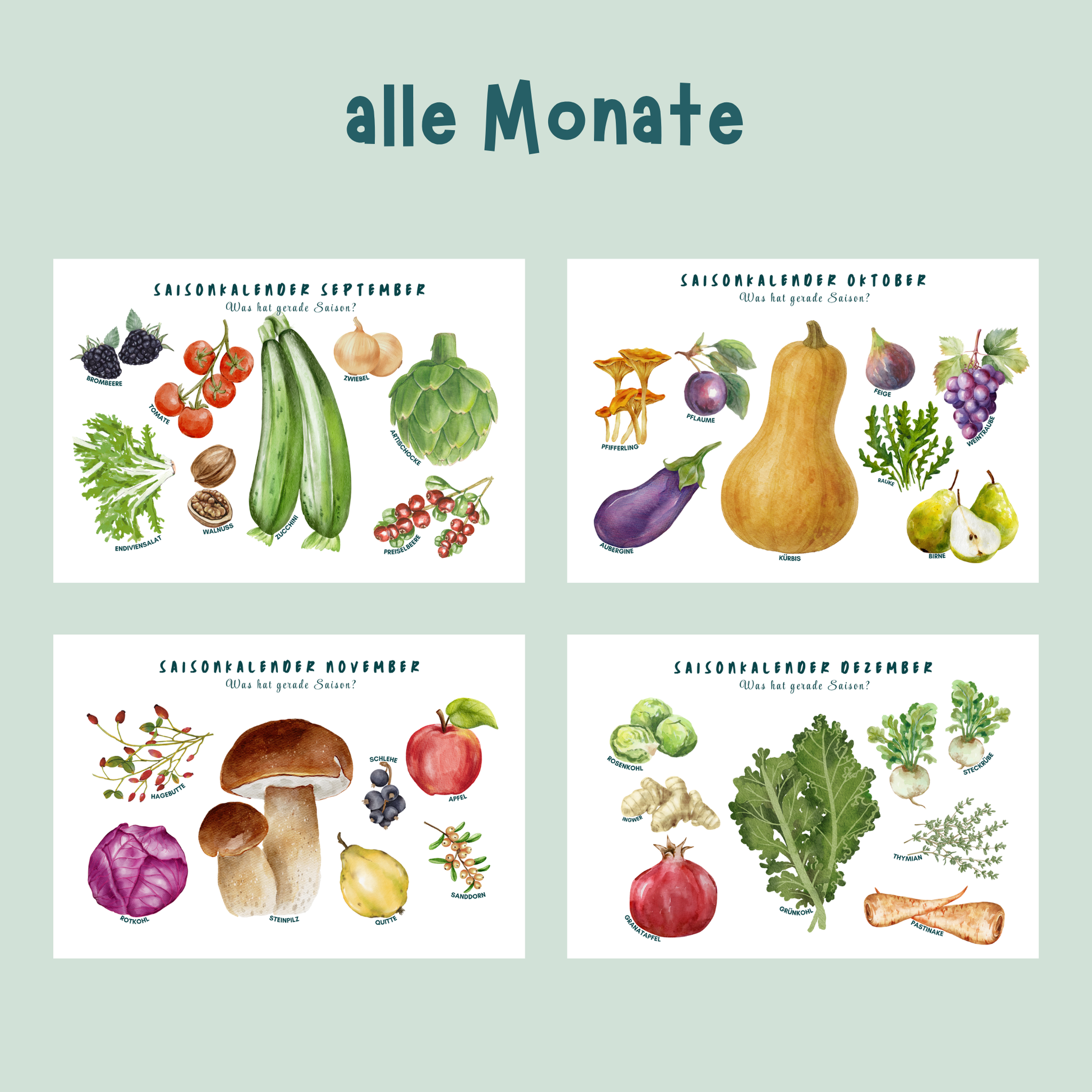 Übersicht der Poster zu Saisonkalender von foodigence