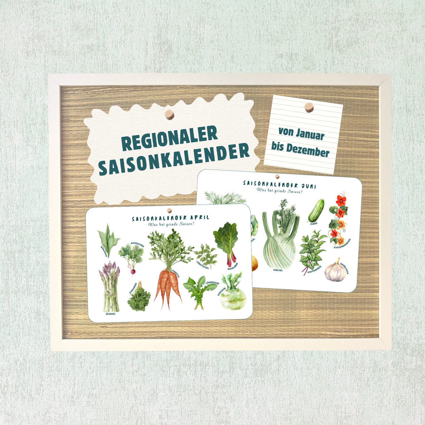 Deckblatt & Information zum Saisonkalender regional von foodigence Set a 12 Blätter/Poster