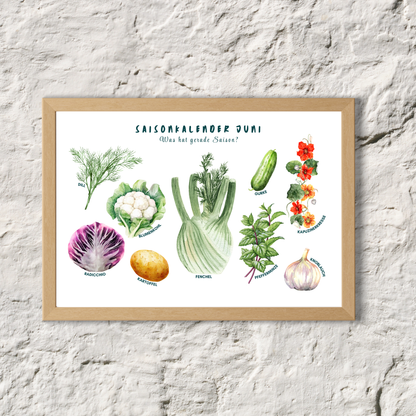 Saisonkalender Juni gerahmt