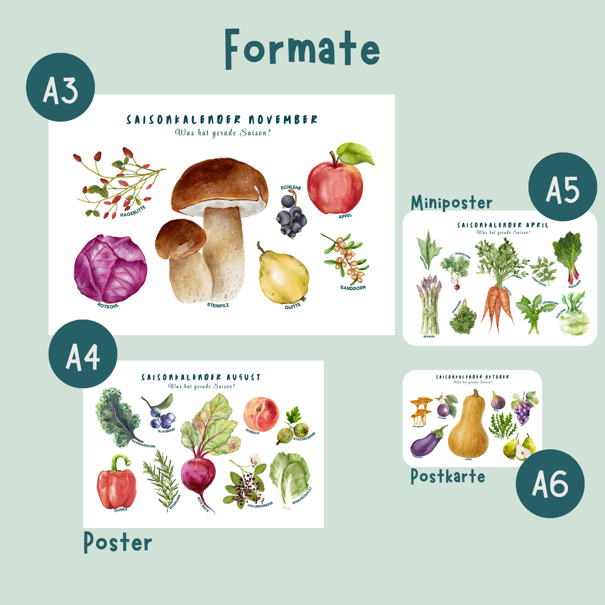 Übersicht Formate A6 bis hin zu A3