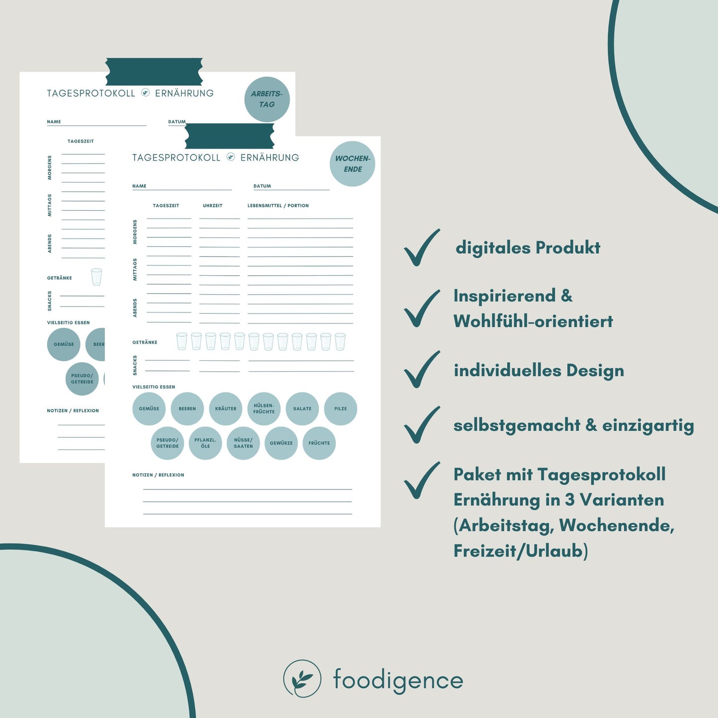 Ernährungstagebuch führen - Tagesprotokoll Vorlage PDF foodigence