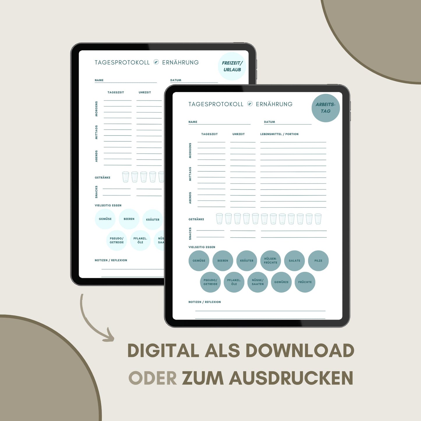 Vorgeschlagener Alt-Text: "Ernährungsprotokoll Vorlage kostenlos - Tagesprotokoll Ernährung foodigence