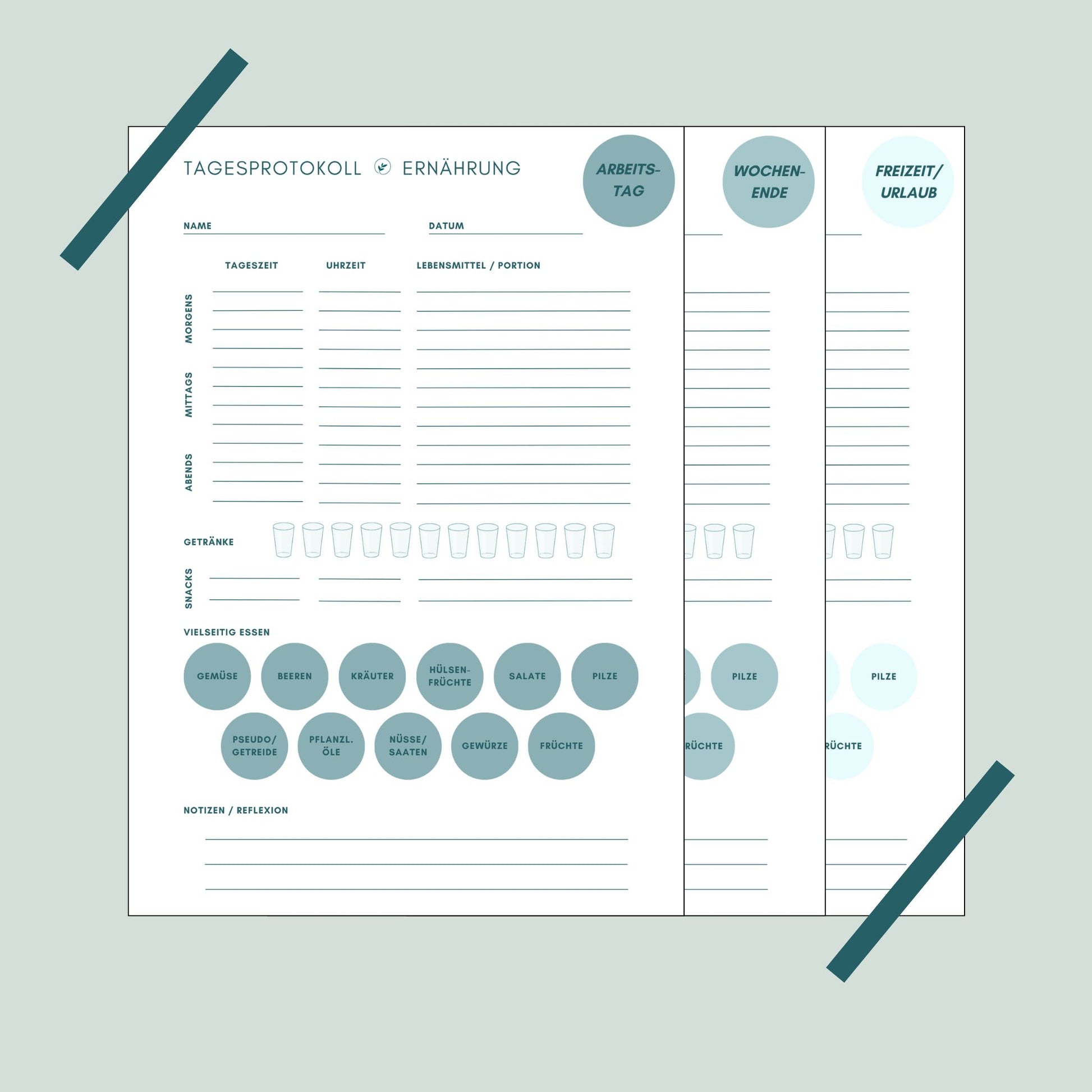Vorgeschlagener Alt-Text: "Tagesprotokoll Ernährung digital - Ernährungstagebuch Vorlage foodigence