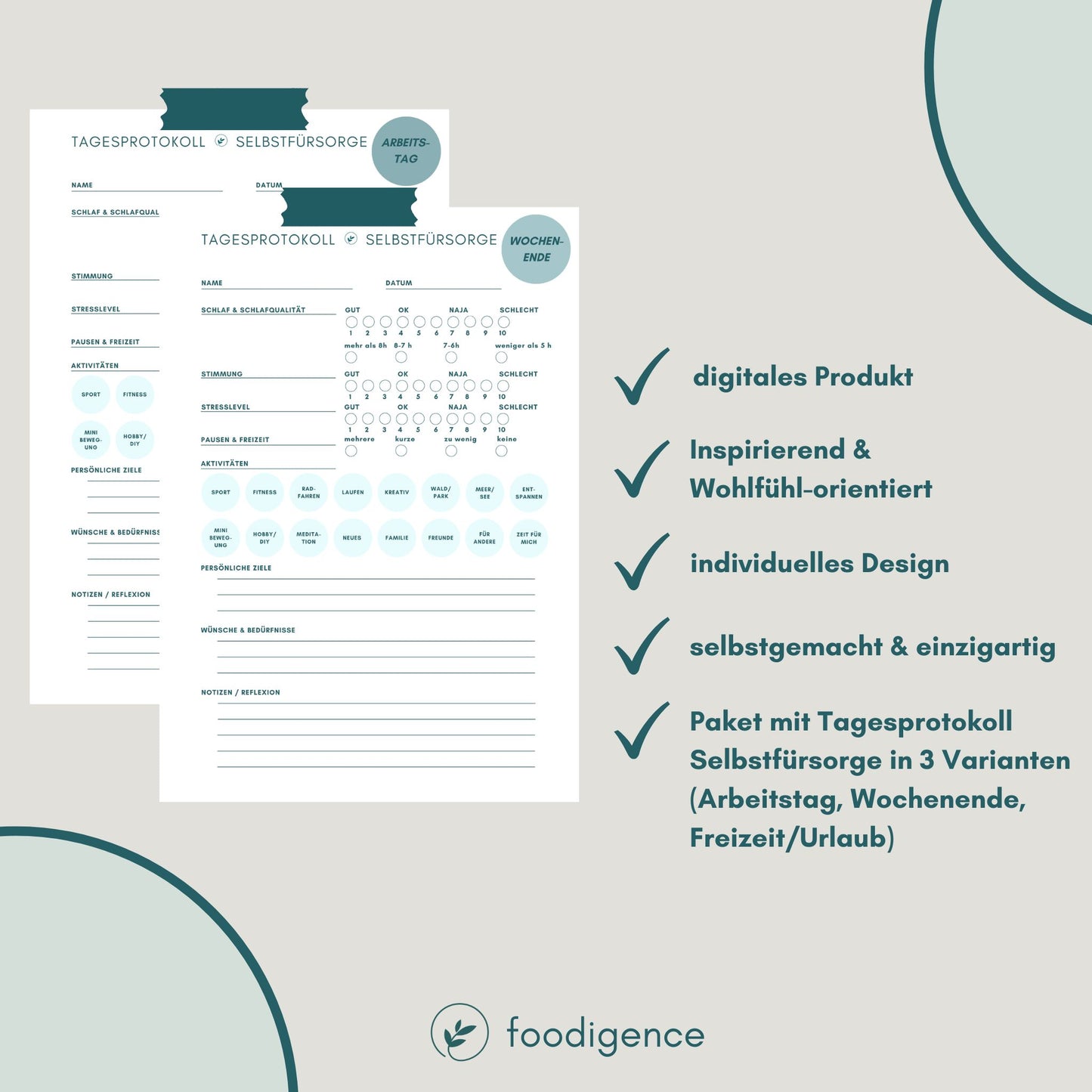 Tagesprotokoll Selbstfürsorge - Ernährung, Bewegung und Wohlbefinden dokumentieren
