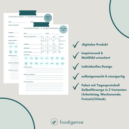 Tagesprotokoll Selbstfürsorge - Ernährung, Bewegung und Wohlbefinden dokumentieren