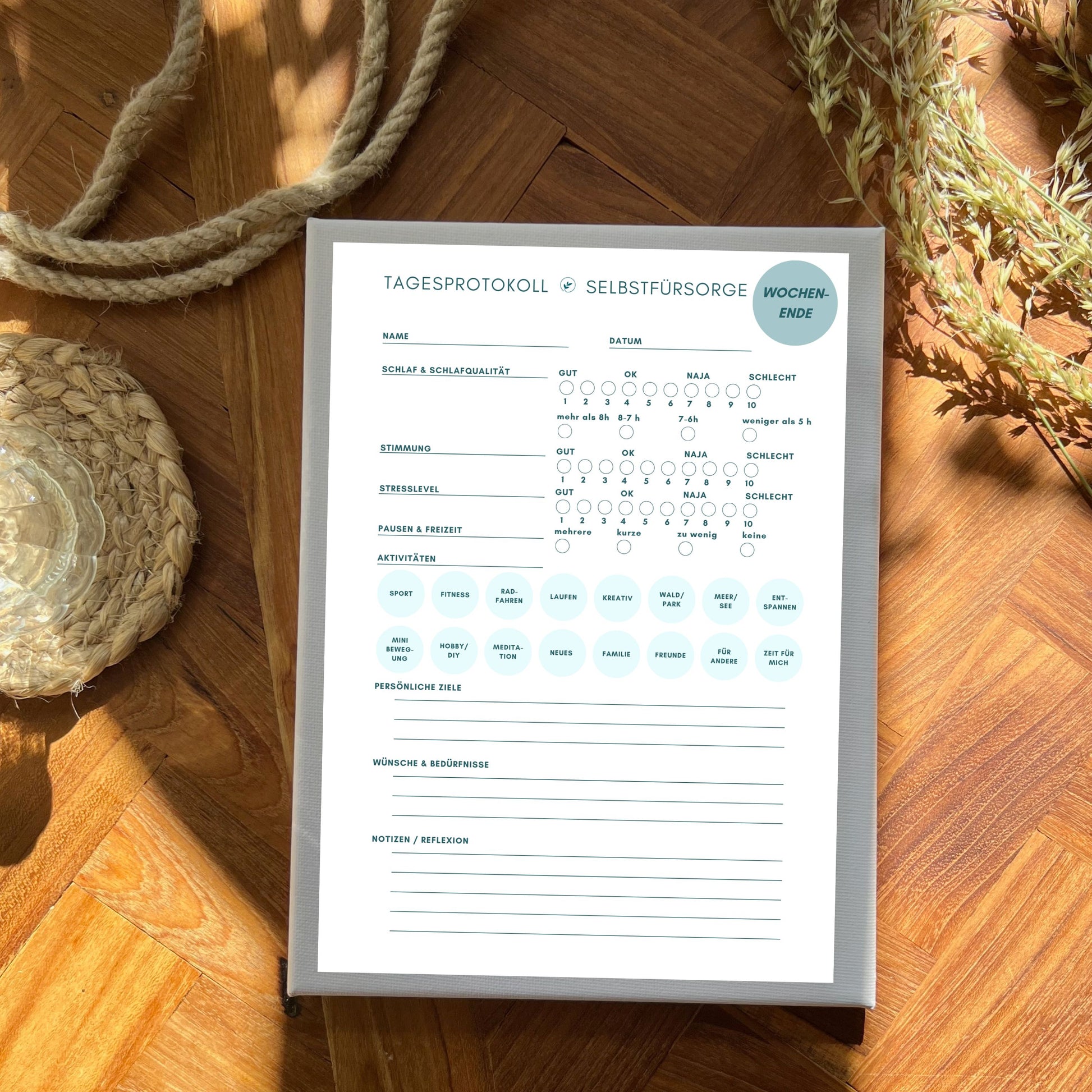 Selbstfürsorge Journal -Abendroutine und Reflexion festhalten