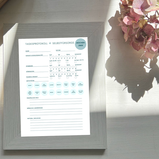 Tagesprotokoll Selbstfürsorge Template zur Inspiration und Selbstliebe