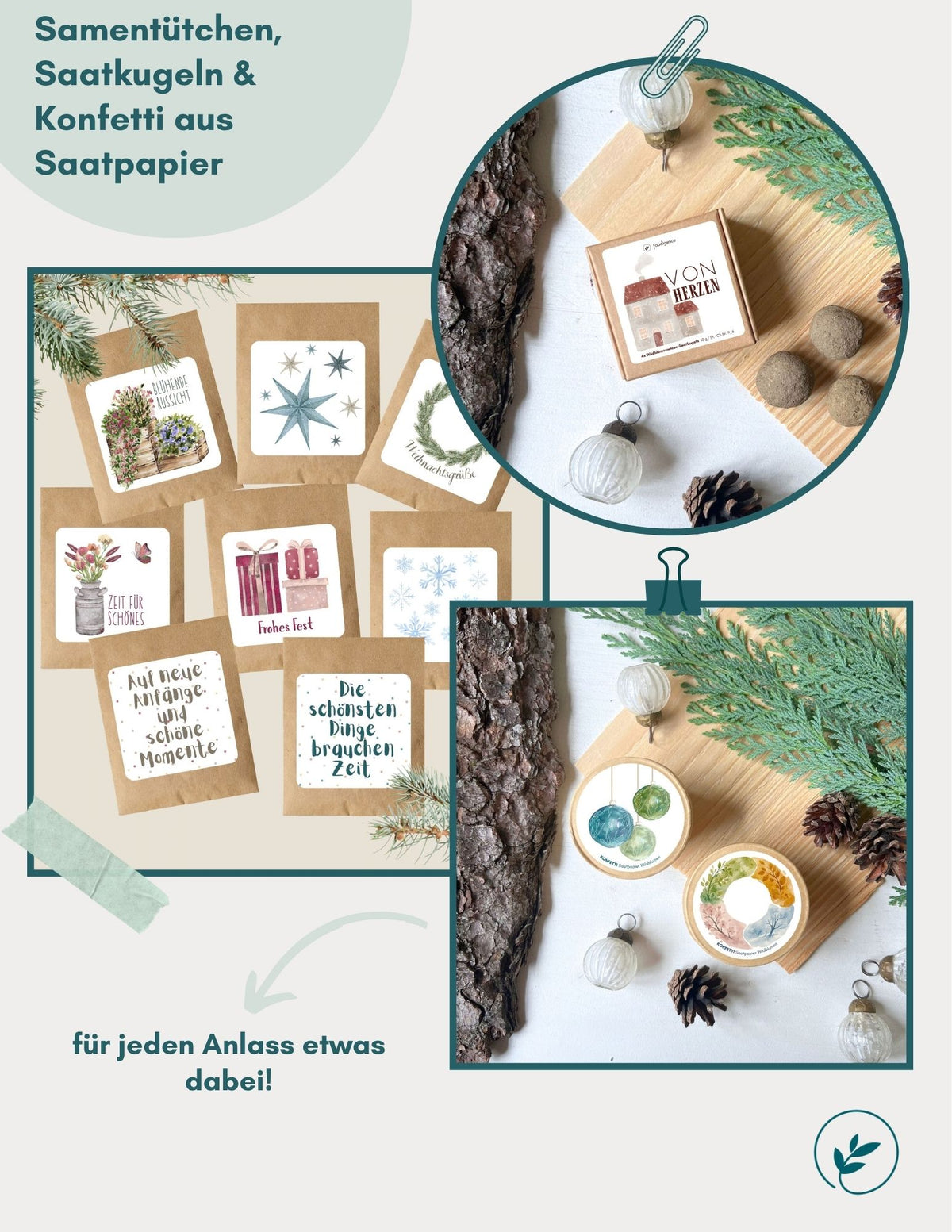 Übersicht foodigence Samentütchen, Saatkugeln / Samenbomben und Konfetti aus Saatpapier